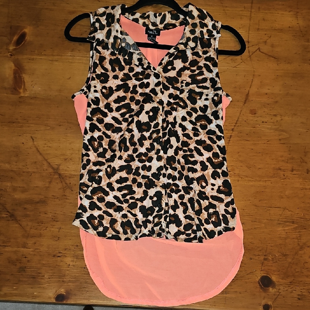 Rue21 Cheetah/Coral Asymmetrical Sleeveless Blouse